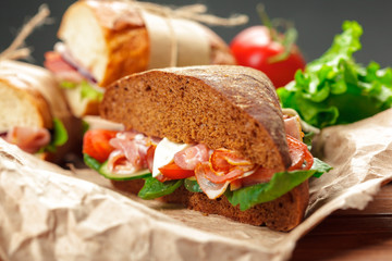 sandwich on a wooden table