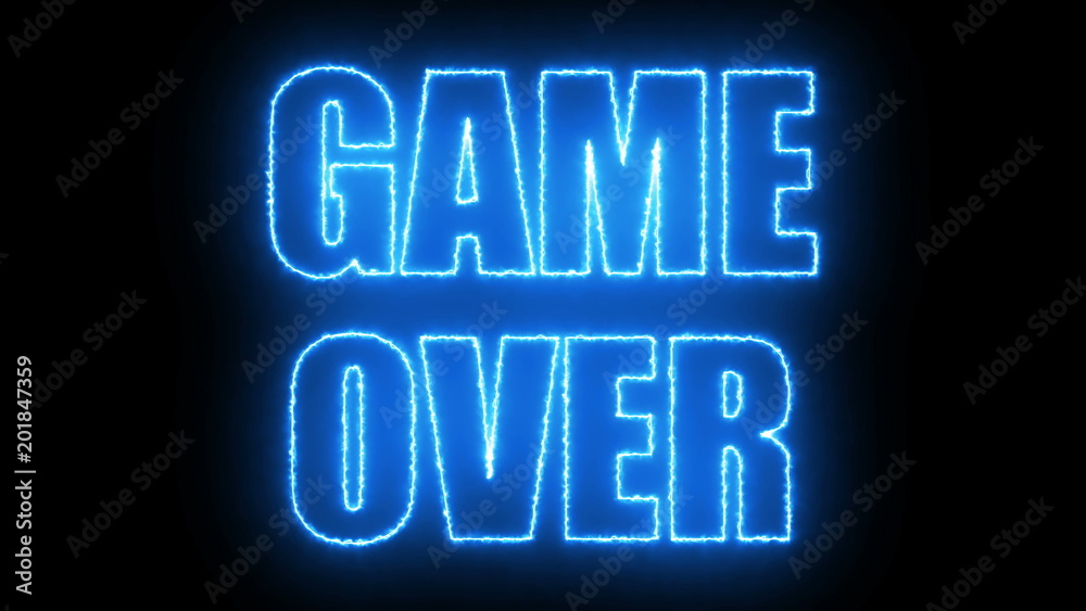 Poster burning letters of game over text on black, 3d rendering background, computer generating for gaming