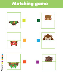 Matching children educational game. Kids activity. Match animals parts