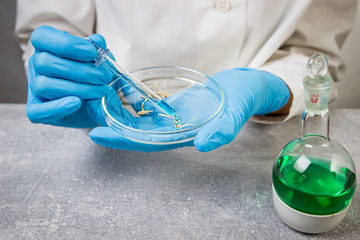 Laboratory assistant chemical analysis. Chemical laboratory.