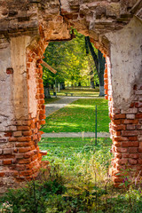 Doorways in the old abandoned building of the 18th century. Homestead Belkino, Russia

