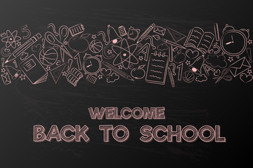 School background with hand drawn accessories and text 