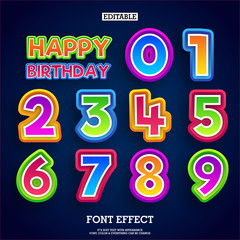 colorful cartoon number font effect for kids educational learning and birthday