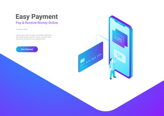 Online Payment Card isometric flat vector Mobile phone shopping