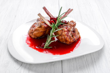 Steak entrecote pork with cherry sauce
