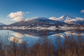 Mountain's reflection, Balsfjord, Norway
