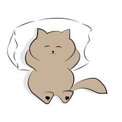 vector light grey drawing cute overeaten cat lying on the pillow