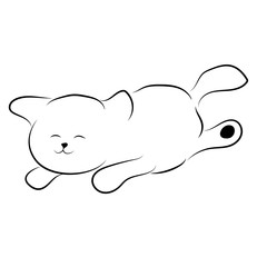 vector black outline drawing cute lying cat silhouette
