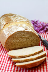Ecologic bread on tablecloth Pan ecológico e mantel de cuadros rojos 