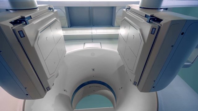 Tomograph panels move, close up. CT MRI scanner 4k video.