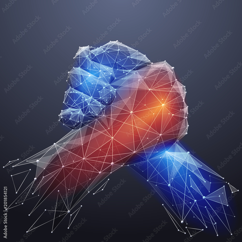 Poster vector isolated brotherly handshake. low poly wireframe and points. polygonal 3d white agreement con