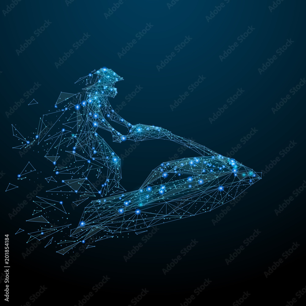 Fototapete abstract image of ski jet in the form of a starry sky or space, consisting of points, lines, and sha