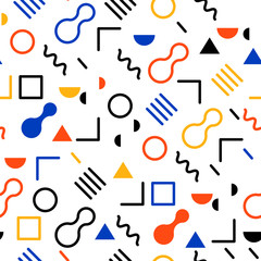 Fun geometric retro seamless background design. Vector illustration.