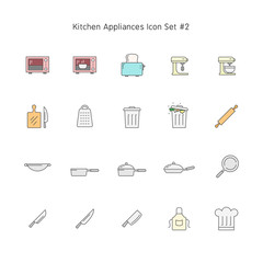 kitchen appliances simple line color icon set. household illustration collection.