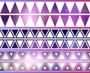 Set of cosmic geometric seamless borders. Vector ethnic pattern for your creativity