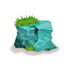 Rock stone with gass, design element of natural landscape vector Illustration on a white background