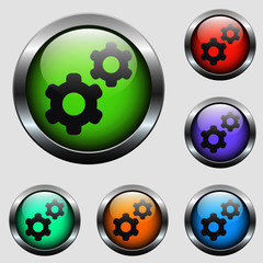 gearwheels vector icon on color glass buttons