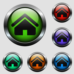 home vector icon on color glass buttons