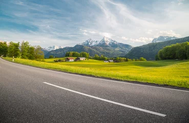 Foto op Canvas Empty asphalt country road with alpine mountain scenery in summer © JFL Photography