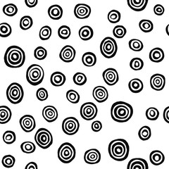 Seamless black and white Hand Drawn Vector geometric Circle pattern