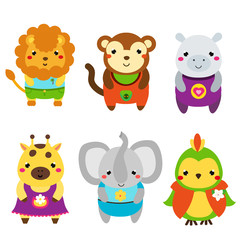 Cute African animals. Cartoon kawaii wildlife animals set
