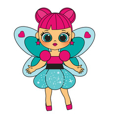 Cute fashion winged fairy in cartoon children style