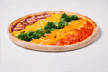 Pizza with vegetables isolated on white. Vegetarian pizza