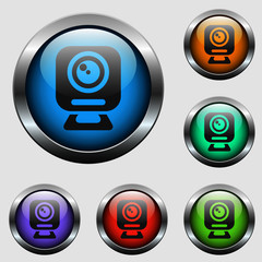 web camera vector icon on color glass buttons