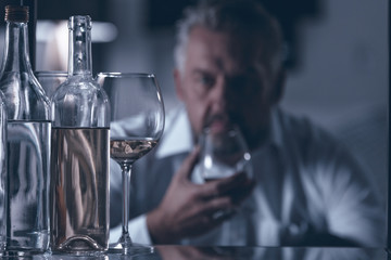 Close-up of wine bottles