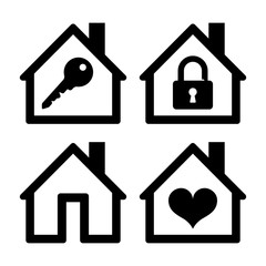 Set of four black house icons. Isolated vector objects.