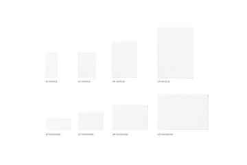 BLank white vertical and horizontal different size flyers, isolated, 3d rendering. Clear empty...