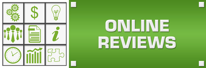 Online Reviews Green Business Symbols Grid Left 