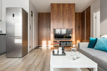 Apartment with wooden wall