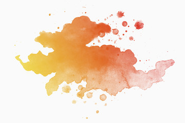 Abstract yellow-red watercolor on white-gray background