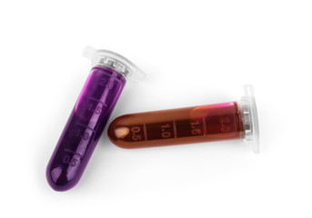 medical ampule with vaccine on white