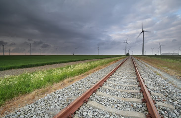 Obraz premium railroad in Dutch farmland