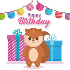happy birthday card with chipmunk vector illustration design