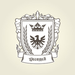 Coat of arms with heraldic eagle on shield, imperial emblem