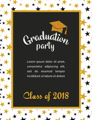 Graduation Class of 2018 greeting card and invitation template. Vector party invitation. Grad poster.