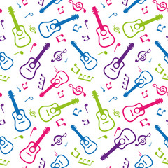 vector color seamless pattern musical notes and guitars