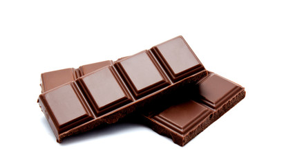 Dark milk chocolate bars stack isolated on a white