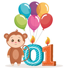 happy birthday card with monkey vector illustration design