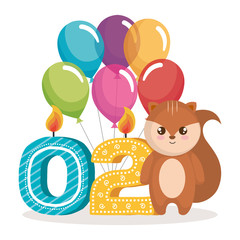 happy birthday card with chipmunk vector illustration design