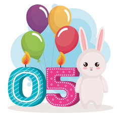 happy birthday card with rabbit vector illustration design