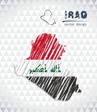 Iraq vector map with flag inside isolated on a white background. Sketch chalk hand drawn illustration