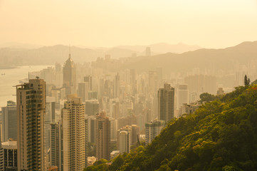 Fototapeta premium Hong Kong city view at sunrise from Victoria Peak