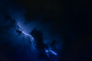Stroke of lightning with storm clouds