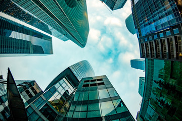 Moscow, Russia - January 7, 2016: Business-center Moskva-Siti in Moscow. Bottom-up view
