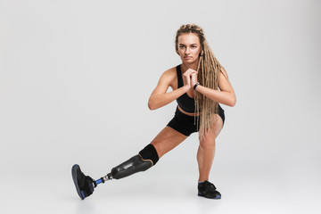 Strong healthy young disabled sportswoman