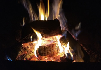 the firewood in the grill